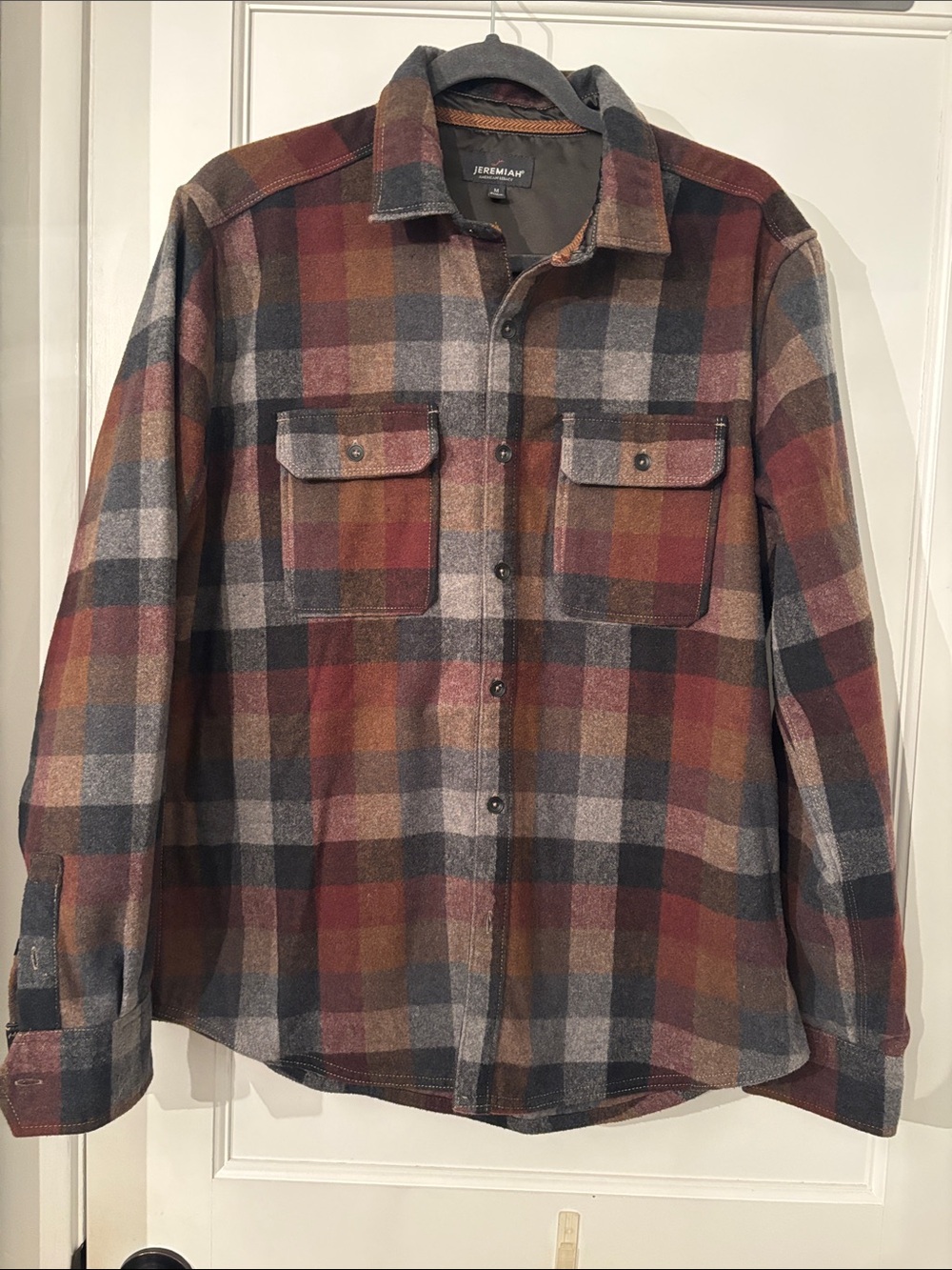 Jeremiah Men's Plaid Shirt Jacket in Rust, Gray & Brown